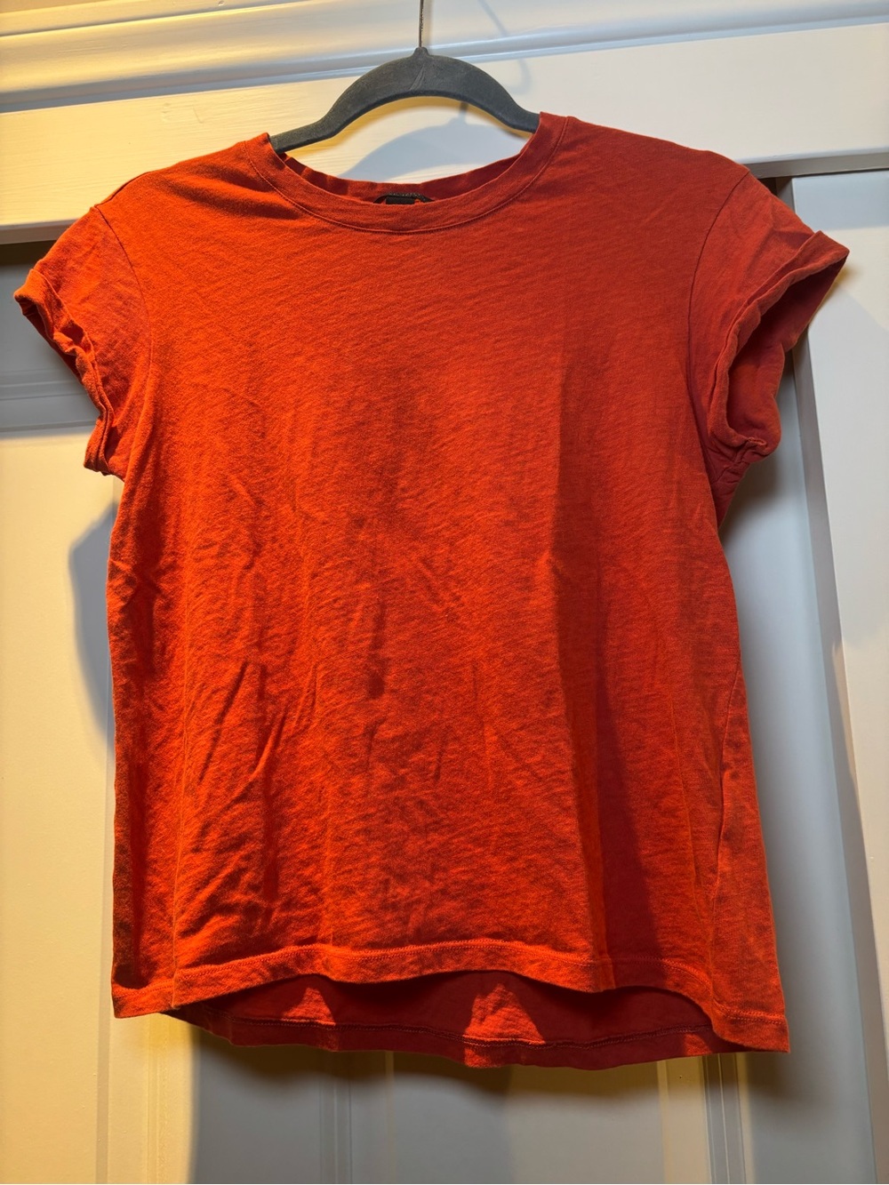 AllSaints Vibrant Red Orange Short Sleeve Crew Neck Tee